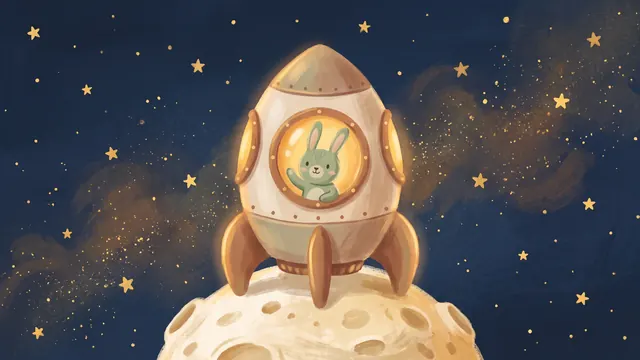 Painted cover for a personalised story set in outer space